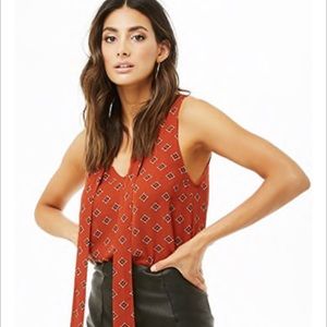 Geo printed tie neck top